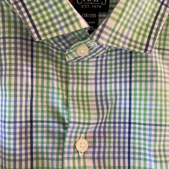 Chaps Youth Boys XL 18 20 Green Blue Plaid Button Down Dress Shirt Easy Care - Picture 7 of 7